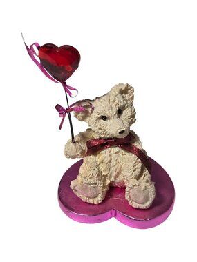 Teddy Bear Figurine Heart Balloon Pink Heart Base Valentines Day Gift Love